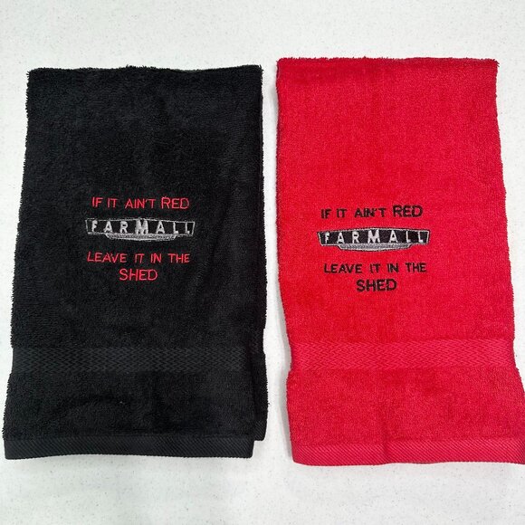 Farmall Towels Embroidered Hand Towel Set Red Black Bathroom Farm Tractor Decor - Picture 1 of 6